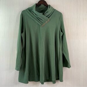 Larace Women’s Plus Cowl Neck Tunic with Button Detail Pockets Green 3X